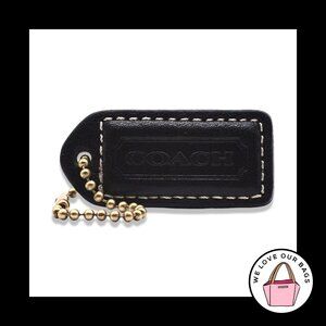 2" Y2K VINTAGE COACH Black Leather Antique Brass Fob Bag Charm Keychain Hang Tag